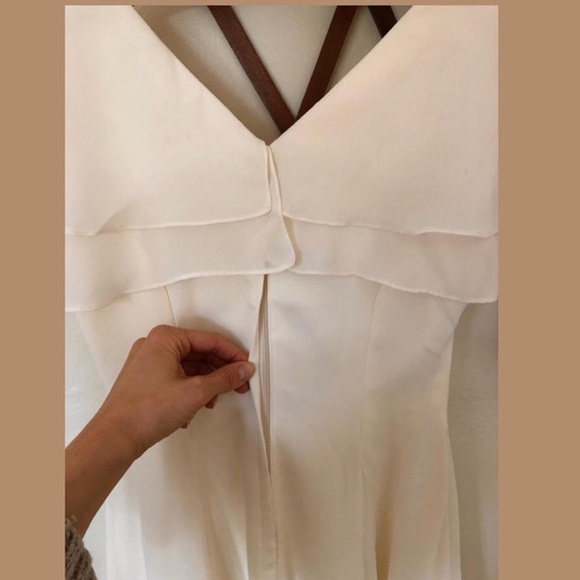 ✿VTG Beautiful White Flutter Neck Midi Dress M - Picture 4 of 6